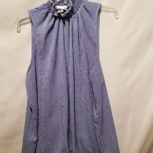 Pinstripe short sleeve ruffle turtleneck